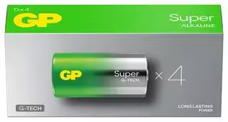 GPPCA13AU046: Battery, Ultra, Pack of 4, 1.5 V, D, Alkaline, Raised Positive and Flat Negative, 4