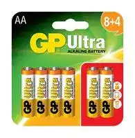 GPPCA15AU080: Battery, Ultra, Pack of 8+4, 1.5 V, AA, Alkaline, Raised Positive and Flat Negative, 12