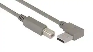 CA90LA-B-075M: USB Cable, 90° Type A Plug to Type B Plug, 750 mm, 29.5 ft, USB 2.0, Grey