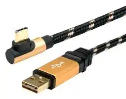 11.02.9060: USB Cable, Reversible Type A Plug to 90° Type C Plug, 800 mm, 31.5 ", USB 2.0, Black, Gold