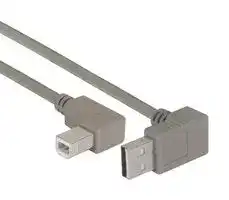 CA90UA-90RB-03M: USB Cable, 90° Type A Plug to 90° Type B Plug, 300 mm, 11.8 ft, USB 2.0, Grey