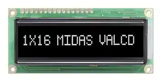 MC11605A12W-VNMLW: Alphanumeric LCD, 16 x 1, White on Black, 5V, Parallel, English, Japanese, Transmissive