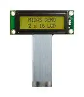 MC21603A6W-SPTLY-V2: Alphanumeric LCD, 16 x 2, Black on Yellow / Green, 5V, Parallel, English, Japanese, Transflective