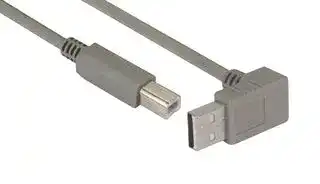 CA90UA-B-03M: USB Cable, 90° Type A Plug to Type B Plug, 300 mm, 11.8 ft, USB 2.0, Grey