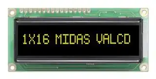 MC11605A12W-VNMLY: Alphanumeric LCD, 16 x 1, Yellow on Black, 5V, Parallel, English, Japanese, Transmissive