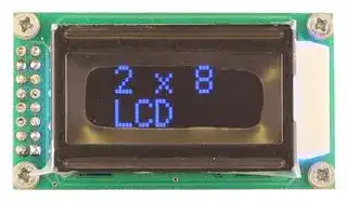 MC20805A12W-VNMLB: Alphanumeric LCD, 8 x 2, Blue on Black, 5V, Parallel, English, Japanese, Transmissive