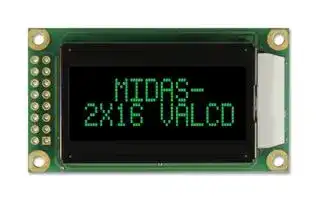 MC20805A12W-VNMLG: Alphanumeric LCD, 8 x 2, Green on Black, 5V, Parallel, English, Japanese, Transmissive