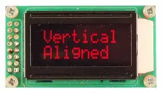 MC20805A12W-VNMLR: Alphanumeric LCD, 8 x 2, Red on Black, 5V, Parallel, English, Japanese, Transmissive