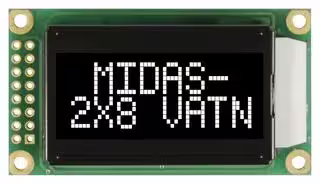 MC20805A12W-VNMLW: Alphanumeric LCD, 8 x 2, White on Black, 5V, Parallel, English, Japanese, Transmissive