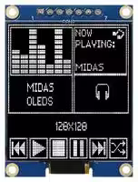 MDOB128128CV-WS: Graphic OLED, 128 x 128 Pixels, White on Black, 3.3V, SPI, 34.2mm x 45.5mm, -40 °C