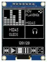 MDOB128128CV-WS: Graphic OLED, 128 x 128 Pixels, White on Black, 3.3V, SPI, 34.2mm x 45.5mm, -40 °C