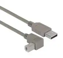 CAA-90DB-03M: USB Cable, Type A Plug to 90° Type B Plug, 300 mm, 11.8 ft, USB 2.0, Grey