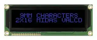 MC21609A12W-VNMLB: Alphanumeric LCD, 16 x 2, Blue on Black, 5V, Parallel, English, Japanese, Transmissive