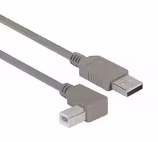 CAA-90LB-03M: USB Cable, Type A Plug to 90° Type B Plug, 300 mm, 11.8 ft, USB 2.0, Grey