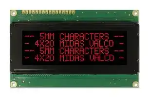 MC42005A12W-VNMLR: Alphanumeric LCD, 20 x 4, Red on Black, 5V, Parallel, English, Japanese, Transmissive