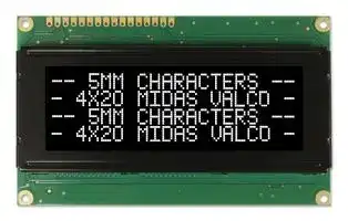 MC42005A12W-VNMLW: Alphanumeric LCD, 20 x 4, White on Black, 5V, Parallel, English, Japanese, Transmissive