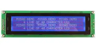 MC44005A6W-BNMLWI-V3: Alphanumeric LCD, 40 x 4, White on Blue, 5V, I2C, English, Japanese, Transmissive