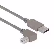 CAA-90LB-075M: USB Cable, Type A Plug to 90° Type B Plug, 750 mm, 29.5 ft, USB 2.0, Grey