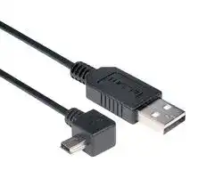 CAA-90LMB5-03M: USB Cable, Type A Plug to 90° Mini Type B Plug, 300 mm, 11.8 ft, USB 2.0, Black