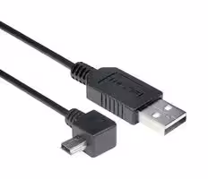 CAA-90LMB5-05M: USB Cable, Type A Plug to 90° Mini Type B Plug, 500 mm, 19.7 ft, USB 2.0, Black