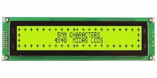 MC44005A6W-SPTLYI-V3: Alphanumeric LCD, 40 x 4, Black on Yellow / Green, 5V, I2C, English, Japanese, Transflective