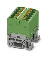 3002964: Panel Mount Barrier Terminal Block, Green, NS 15, 17.5 A, 500 V, 12 Pole, Push In, 14 AWG