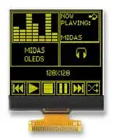 MCOT128128BV-YM: Graphic OLED, 128 x 128, Yellow on Black, 2.8V, I2C, Parallel, SPI, 33.8mm x 43.7mm, -40 °C