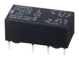 G6A-274P-ST-US-DC12: Signal Relay, 12 VDC, DPDT, 2 A, G6A Series, Through Hole, Non Latching