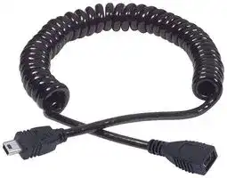 COILMB5EXT-2M: USB Cable, Mini Type B Plug to Mini Type B Receptacle, 2 m, 6.6 ft, Black