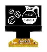 MCOT128064N2Z-WM: Graphic OLED, 128 x 64 Pixels, White on Black, 3V, I2C, Parallel, SPI, 26.7mm x 19.26mm, -40 °C