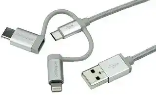 LTCUB1MGR: USB 2.0 Multi-Charger Lightning/USB-C/Micro USB Lead, 1m Silver Braided
