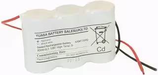 3DH4-0L3: Rechargeable Battery, 3.6 V, Nickel Cadmium, 4 Ah, Wire Leads, 1