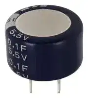 KW-5R5C104-R: Supercapacitor, 0.1 F, 5.5 V, PC Pin, -20%, +80%, 5 mm, 2000 hours @ 85°C