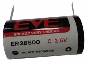 ER26500T: Battery, 3.6 V, C, Lithium Thionyl Chloride, 8.5 Ah, Solder Tab, 1