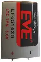 EF651625/2P: Battery, LTC-7PN, 3.6 V, Lithium Thionyl Chloride, 750 mAh, PCB Pins, 1