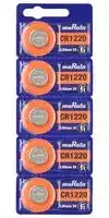 CR1220: Battery, 3 V, CR1220, Lithium Manganese Dioxide, 40 mAh, Pressure Contact, 1