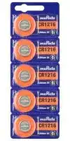 CR1216: Battery, 3 V, CR1216, Lithium Manganese Dioxide, 30 mAh, Pressure Contact, 5