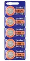 CR1616: Battery, 3 V, CR1616, Lithium Manganese Dioxide, 60 mAh, Pressure Contact, 5