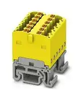 3002958: Panel Mount Barrier Terminal Block, Yellow, NS 15, 17.5 A, 500 V, 12 Pole, Push In, 14 AWG