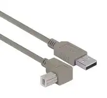 CAA-90UB-03M: USB Cable, Type A Plug to 90° Type B Plug, 300 mm, 11.8 ft, USB 2.0, Grey