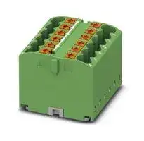 3273424: Panel Mount Barrier Terminal Block, Green, Adhesive, 24 A, 450 V, 12 Pole, Push In, 12 AWG