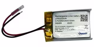 LP502030JH: Rechargeable Battery, 3.7 V, Lithium Ion, 260 mAh, Wire Leads, 1