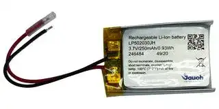 LP502030JH: Rechargeable Battery, 3.7 V, Lithium Ion, 260 mAh, Wire Leads, 1