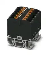 3274136: Panel Mount Barrier Terminal Block, Black, NS 15, 24 A, 690 V, 12 Pole, Push In, 12 AWG