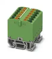 3274130: Panel Mount Barrier Terminal Block, Green, NS 15, 24 A, 690 V, 12 Pole, Push In, 12 AWG
