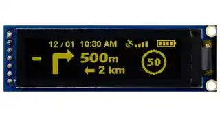 MDOB256064D1Y-YS: Graphic OLED, 256 x 64 Pixels, Yellow on Black, 3.3V, SPI, 70mm x 22mm, -40 °C