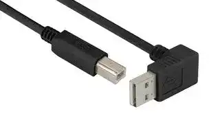 CABLK90DA-B-1M: USB Cable, 90° Type A Plug to Type B Plug, 1 m, 3.3 ft, USB 2.0, Black