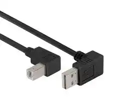 CABLK90DA-DB-03M: USB Cable, 90° Type A Plug to 90° Type B Plug, 300 mm, 11.8 ft, USB 2.0, Black