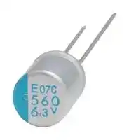 APSE6R3ELL561MF08S: Polymer Aluminium Electrolytic Capacitor, 560 µF, 6.3 V, 8000 µohm, 20000 hours @ 105°C, ± 20%