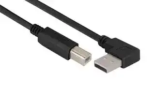 CABLK90LA-B-05M: USB Cable, 90° Type A Plug to Type B Plug, 500 mm, 19.7 ft, USB 2.0, Black